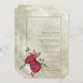 Elegante Watercolor Peonies Sage Green Wedding Einladung (Vorne/Hinten)