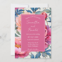 Elegante Watercolor Peony Blume Hochzeit Einladung