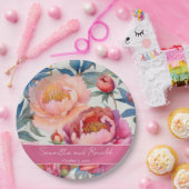 Elegante Watercolor Peony Blume Hochzeit Pappteller (Party)