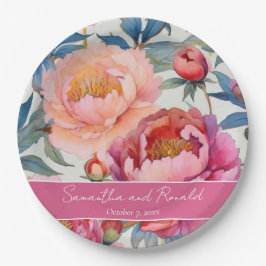 Elegante Watercolor Peony Blume Hochzeit Pappteller
