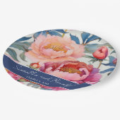 Elegante Watercolor Peony Blume Hochzeit Pappteller (Schrägansicht)