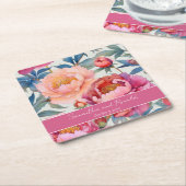 Elegante Watercolor Peony Blume Hochzeit Rechteckiger Pappuntersetzer (angewinkelt)