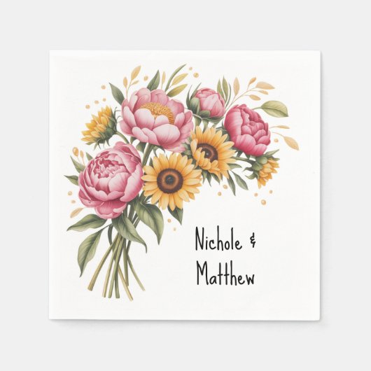 Elegante Watercolor Peony Bouquet Wedding Serviette (Vorderseite)