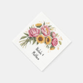 Elegante Watercolor Peony Bouquet Wedding Serviette (Ecke)