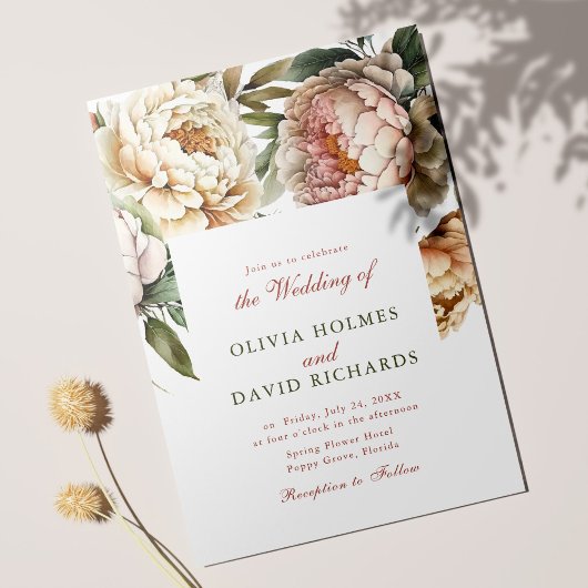 Elegante Watercolor Peony Wedding Einladung