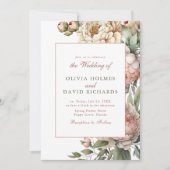 Elegante Watercolor Peony Wedding Einladung (Vorderseite)