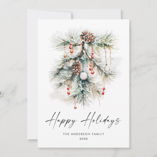 Elegante Watercolor Pine Cones Branch Weihnachten (Vorderseite)