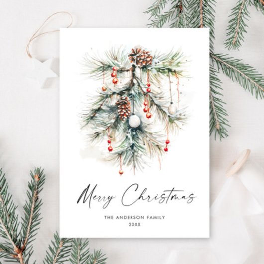 Elegante Watercolor Pine Cones Branch Weihnachten