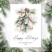 Elegante Watercolor Pine Cones Branch Weihnachten