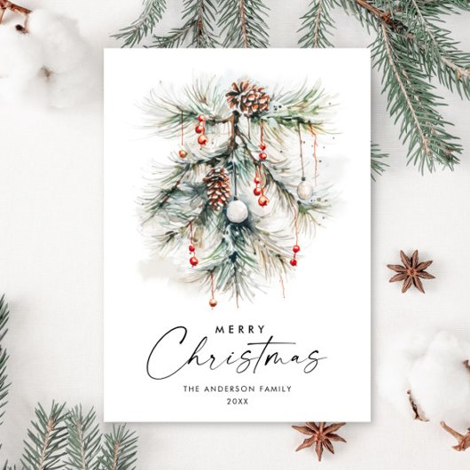 Elegante Watercolor Pine Cones Branch Weihnachten