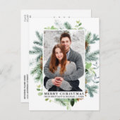 Elegante Watercolor Pine Frame Couple Weihnachten Postkarte (Vorne/Hinten)