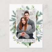 Elegante Watercolor Pine Frame Couple Weihnachten Postkarte (Vorderseite)