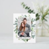 Elegante Watercolor Pine Frame Couple Weihnachten Postkarte (Stehend Vorderseite)