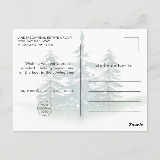 Elegante Watercolor Pine Tree Christmas Company Postkarte (Rückseite)
