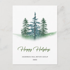 Elegante Watercolor Pine Tree Christmas Company Postkarte