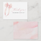 Elegante Watercolor Pink Bow Band Babydusche Mitteilungskarte (Vorne/Hinten)