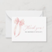 Elegante Watercolor Pink Bow Band Babydusche Mitteilungskarte (Vorderseite)