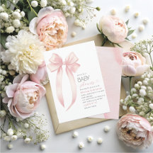 Elegante Watercolor Pink Bow Girl Baby Dusche