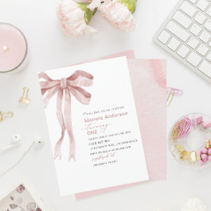 Elegante Watercolor Pink Bow Girl Baby Shower Invi Einladung