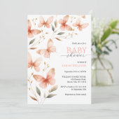 Elegante Watercolor Pink Butterfly Babydusche Einladung (Stehend Vorderseite)