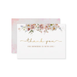 Elegante Watercolor Pink Floral Baby Dusche Danke Mitteilungskarte