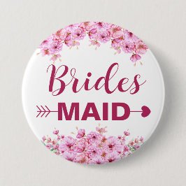 Elegante Watercolor Pink Floral Bridesmaid Button