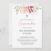 Elegante Watercolor Pink Floral Girl Bestätigung Einladung (Vorderseite)