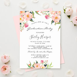 Elegante Watercolor Pink Floral Graduation Party Einladung