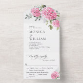 Elegante Watercolor Pink Hydrangea Blumenhochzeit All In One Einladung (Innen Boden)