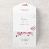 Elegante Watercolor Pink Hydrangea Blumenhochzeit All In One Einladung (Außenbereich)