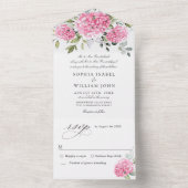 Elegante Watercolor Pink Hydrangea Blumenhochzeit All In One Einladung (Innen Boden)