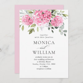 Elegante Watercolor Pink Hydrangea Blumenhochzeit Einladung