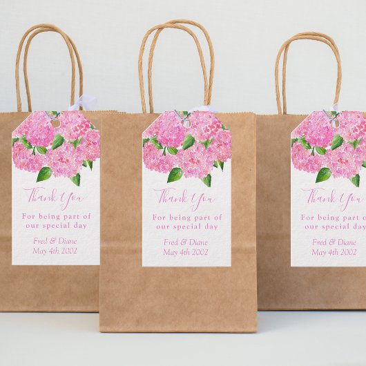 Elegante Watercolor Pink Hydrangea Blumenhochzeit Geschenkanhänger