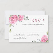 Elegante Watercolor Pink Hydrangea Blumenhochzeit RSVP Karte (Vorderseite)