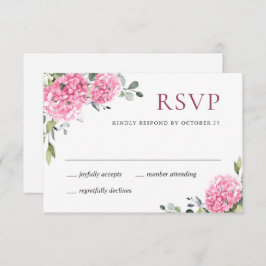 Elegante Watercolor Pink Hydrangea Blumenhochzeit RSVP Karte