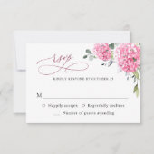 Elegante Watercolor Pink Hydrangea Blumenhochzeit RSVP Karte (Vorderseite)