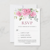 Elegante Watercolor Pink Hydrangea Blumenhochzeit RSVP Karte (Vorderseite)