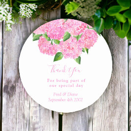Elegante Watercolor Pink Hydrangea Blumenhochzeit Runder Aufkleber