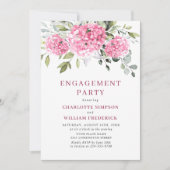 Elegante Watercolor Pink Hydrangea ENGAGEMENT PART Einladung (Vorderseite)