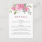 Elegante Watercolor Pink Hydrangea Hochzeitsdetail Begleitkarte (Vorderseite)