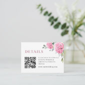 Elegante Watercolor Pink Hydrangea Hochzeitsdetail Begleitkarte (Stehend Vorderseite)