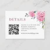 Elegante Watercolor Pink Hydrangea Hochzeitsdetail Begleitkarte (Vorderseite)