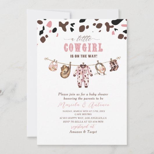 Elegante Watercolor Pink Kleine Cowgirl Baby Showe Einladung (Vorderseite)