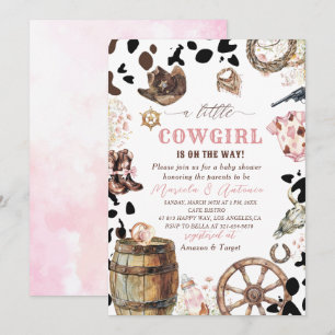 Elegante Watercolor Pink Kleine Cowgirl Baby Showe Einladung