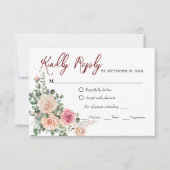Elegante Watercolor Pink Roses Wedding RSVP Card (Vorderseite)