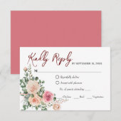 Elegante Watercolor Pink Roses Wedding RSVP Card (Vorne/Hinten)