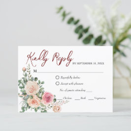 Elegante Watercolor Pink Roses Wedding RSVP Card