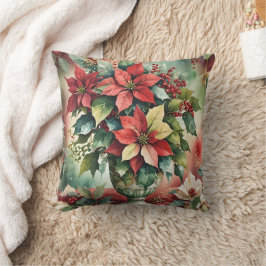 Elegante Watercolor Poinsettia Bouquet Kissen