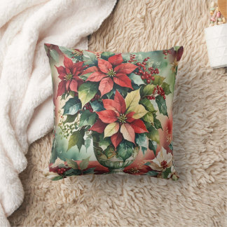 Elegante Watercolor Poinsettia Bouquet Kissen