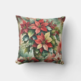 Elegante Watercolor Poinsettia Bouquet Kissen
